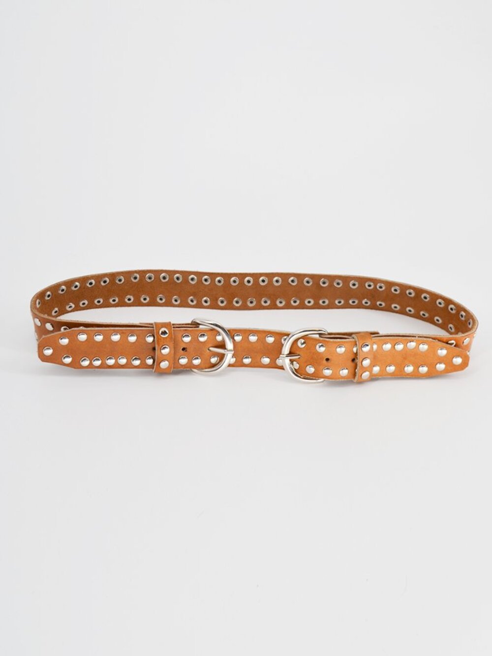 Anthropologie Double Buckle Studded Belt Cognac Leather S/M - Picture 4 of 7